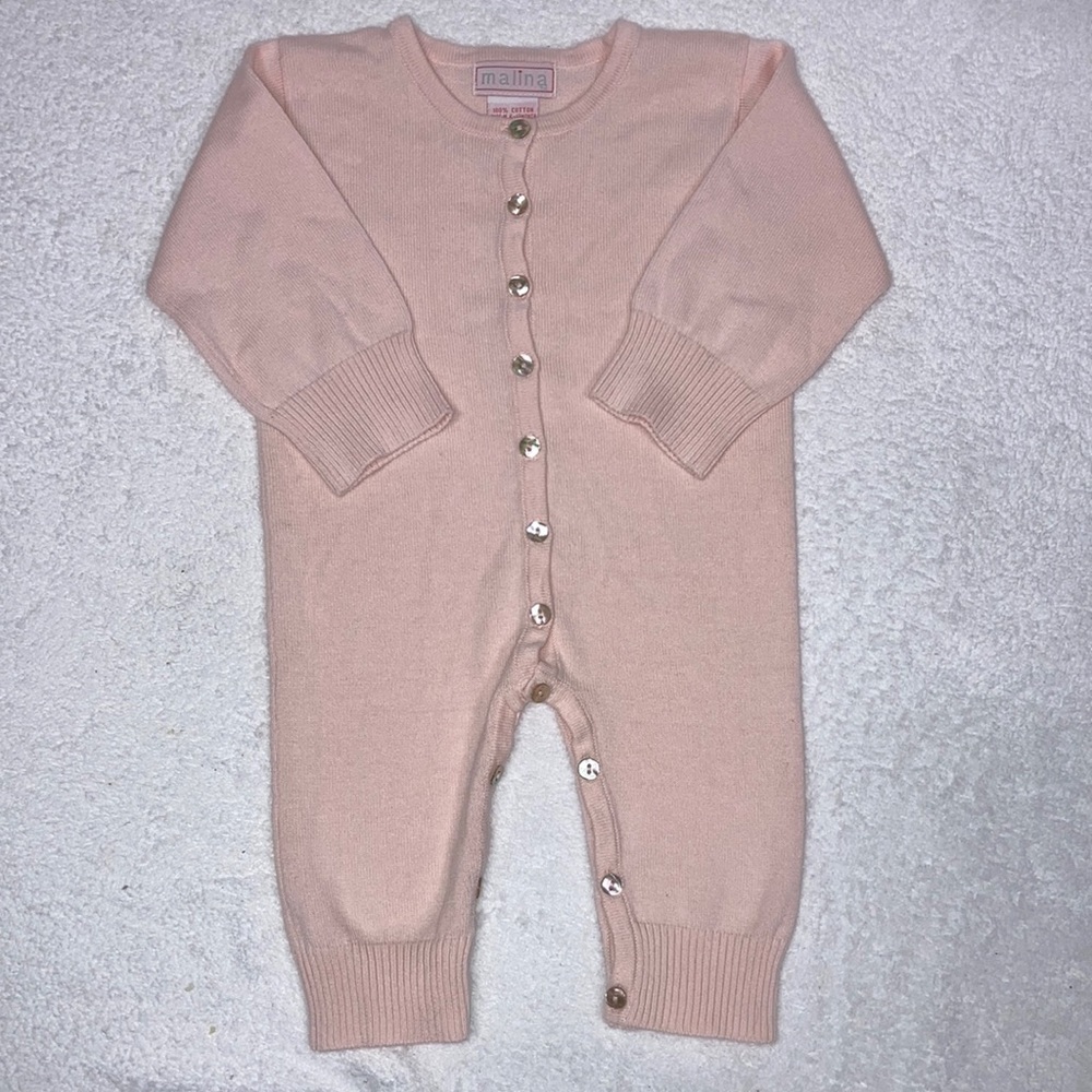 Malina light pink cotton sweater knit romper 6/12m